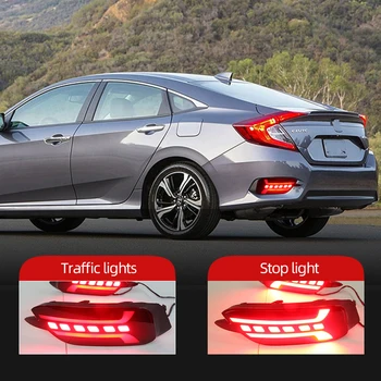 

CSCSNL 2Pcs Car LED Rear Fog Lamp Brake Light For Honda Civic 2016 2017 2018 Rear Bumper Light Decoration Lamp Reflector