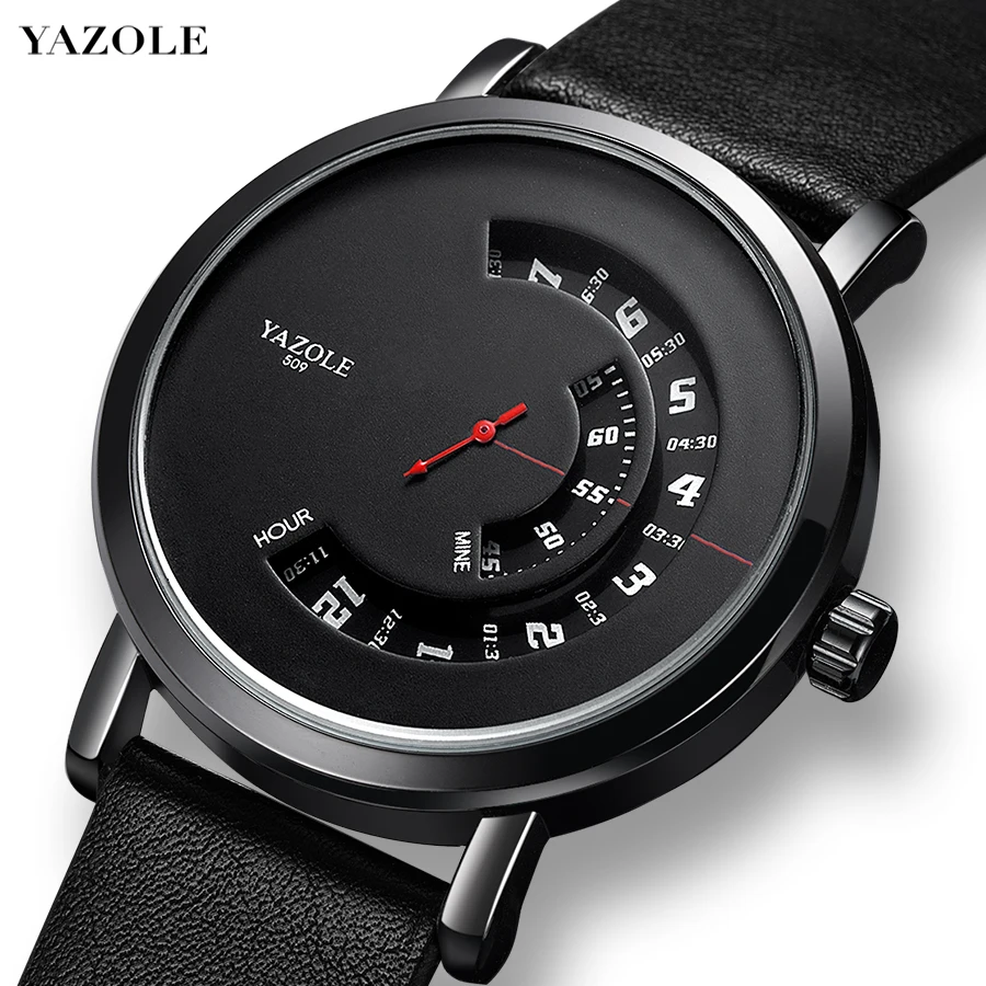 YAZOLE Creative Men's Watches Unique Dial Fashion Black Quartz Wristwatch Waterproof High Quality Men Watches relogio masculino