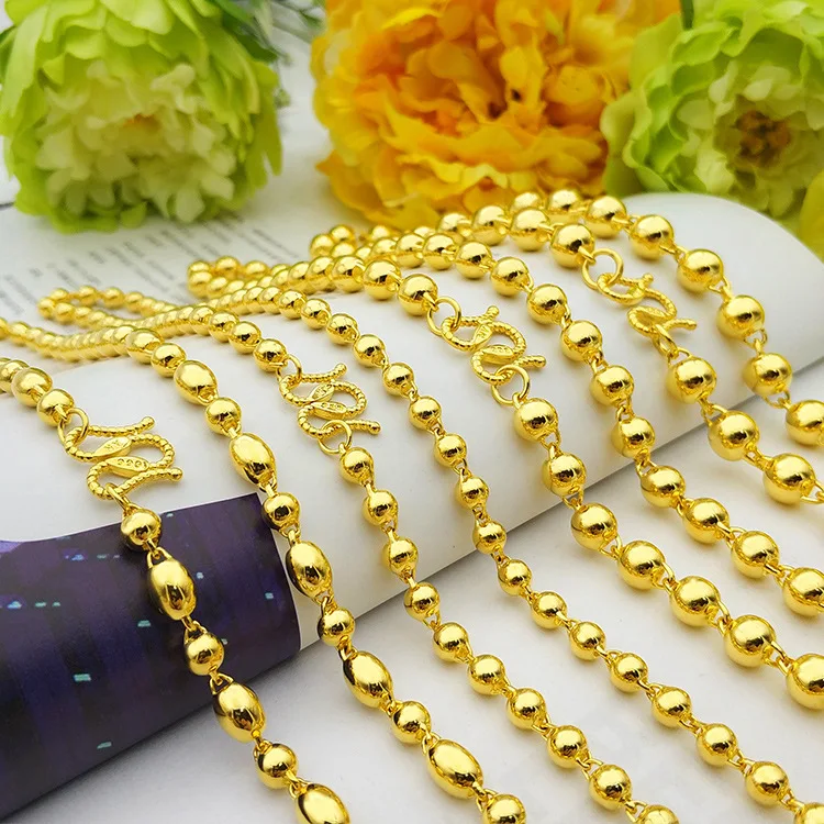 

Gold Shop 1:1 Thailand Gold Origional Buddhist Prayer Bead Light Bead Necklace Boutique Alluvial Gold Men's Does Not Fade Qualit