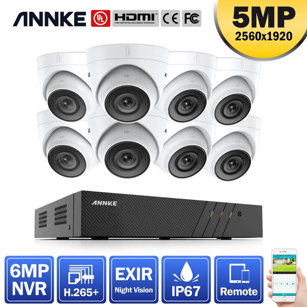ANNKE 8CH FHD 5MP POE сетевая система видеонаблюдения H.265 + 6MP NVR с 8X Всепогодная Камера
