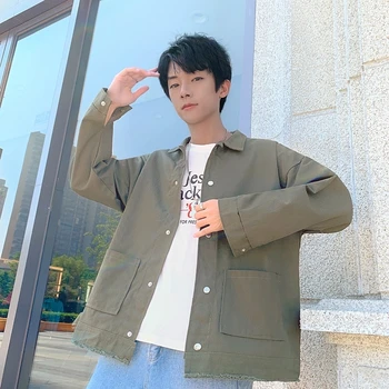 

2019 Men's Cargo Clothing Outerwear Solid Color Work Clothes Loose Black/green Color Coats Streetwear Bomber Jacket Size M-2XL