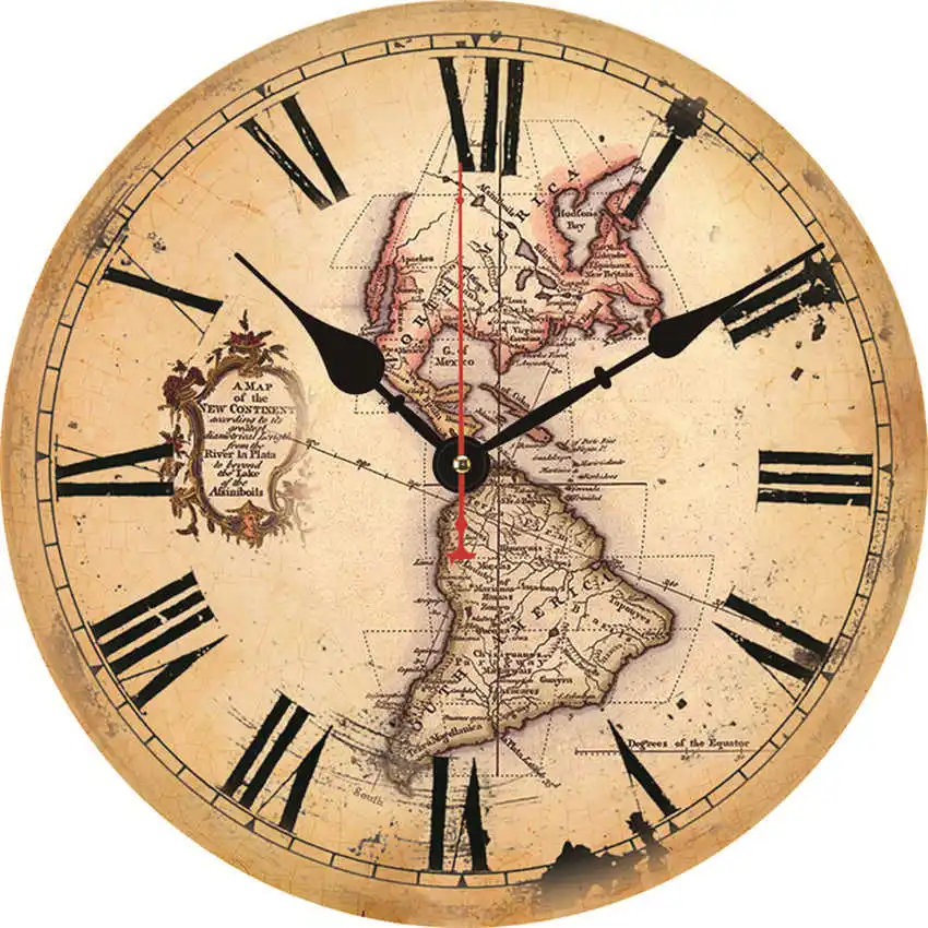 Map Clock B Винтажные настенные часы, кухонные часы, круглые подвесные римские цифры, настенные часы, практичное украшение для гостиной - Цвет: Map Clock B