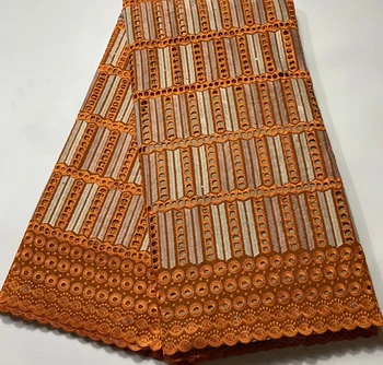 

Hot Selling 100% Cotton African Dry Lace Fabric Nigerian Lace Fabric 2019 High Quality Swiss Voile In Switzerland HSH056 ORANGE