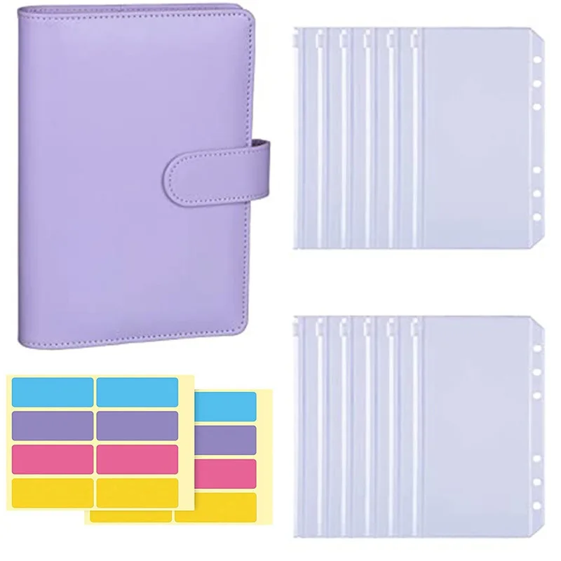 1 Raccoglitore Ad Anelli A6, Pianificatore Di Budget, Cartella Per Notebook  In Pelle PU Con 10 Copertine Trasparenti Per Raccoglitori In Plastica E 2