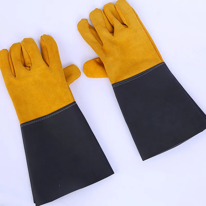 Перчатки для электросварки из воловьей кожи, унисекс, защита от ожогов, теплоизоляция, сварочные перчатки из полукожи, двухслойные перчатки из воловьей кожи