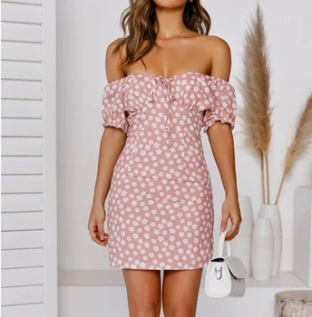 

2020 New Women Summer Boho Beach Short Mini Dress Sexy Ladies Floral Print Wrap Dresses Casual Sundress