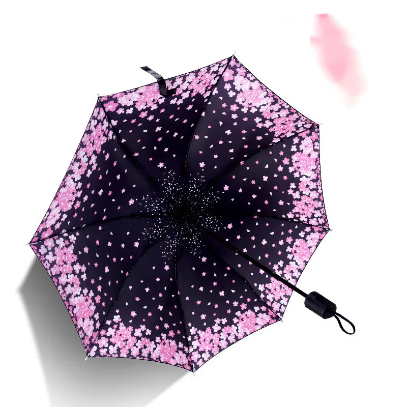 Для мужчин и женщин портативный зонт от солнца и дождя Вишневый цветочный узор УФ Защита Ветрозащитный Складной Компактный зонты для путешествий на открытом воздухе