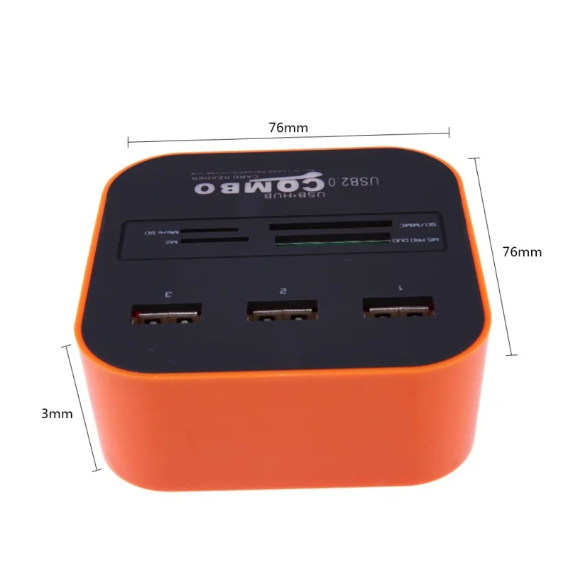 orange Универсальный 3 порта USB кардридер мульти-Сплиттер комбо для ПК ноутбук поддержка микро TF SD M2 MS SDHC MMC карта USB концентратор 2,0 - Цвет: orange