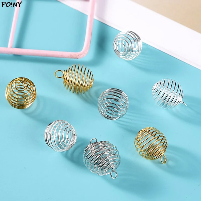 10/30Pcs/set And 4 Sizes Spiral Bead Cages Pendants Gold Silver Color For Diy Crystals Stones Jewelry Making Craft Supply pandora me charms