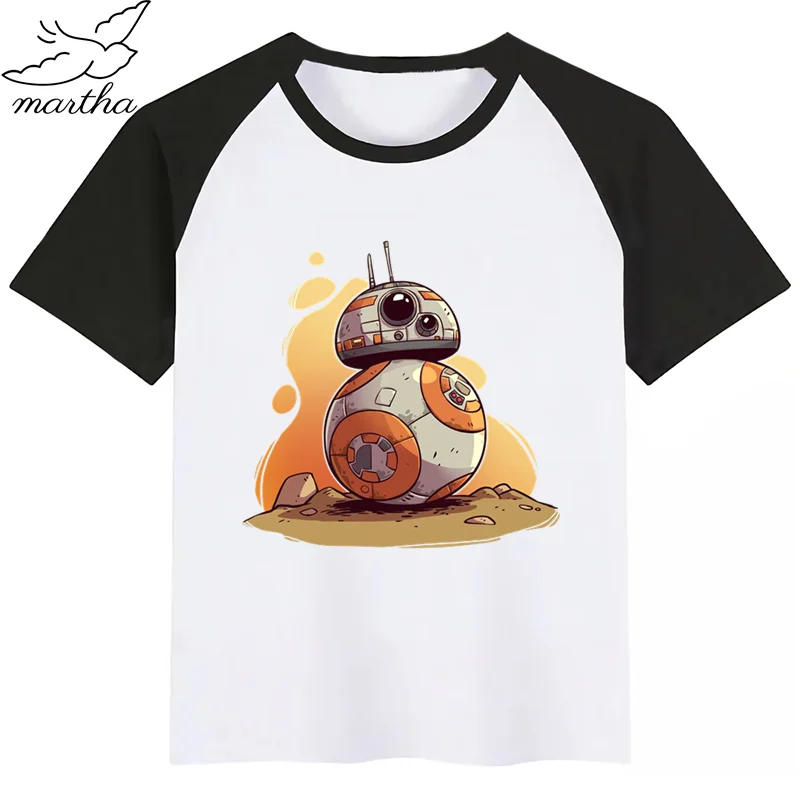 Black Bb8/новая футболка с принтом «Звездные войны»; Милые рубашки для девочек с принтом животных; детская Удобная футболка с круглым вырезом; одежда с короткими рукавами для мальчиков и девочек - Цвет: Black
