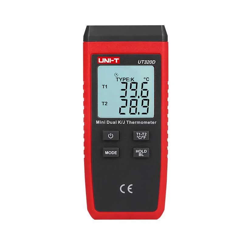 

UNI-T UT320D Mini Contact Type Digital Thermometer Dual Channel K/J Thermocouple Meter LCD Backlight Data Hold Auto Power Off