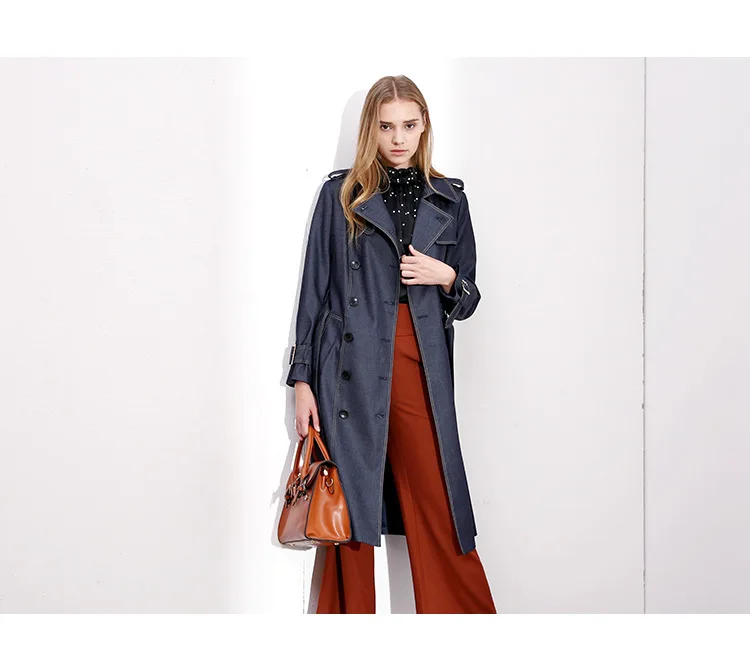Fashion temperament British denim windbreaker female long autumn new arrival lapel adjustable waist trench female 3F19693