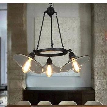 

3/5 Lights Restaurant Light Dining Room Lights Coffee Shop Bar Light E27 Lamp Fixtures Vintage Glass Loft Industrial Retro Metal