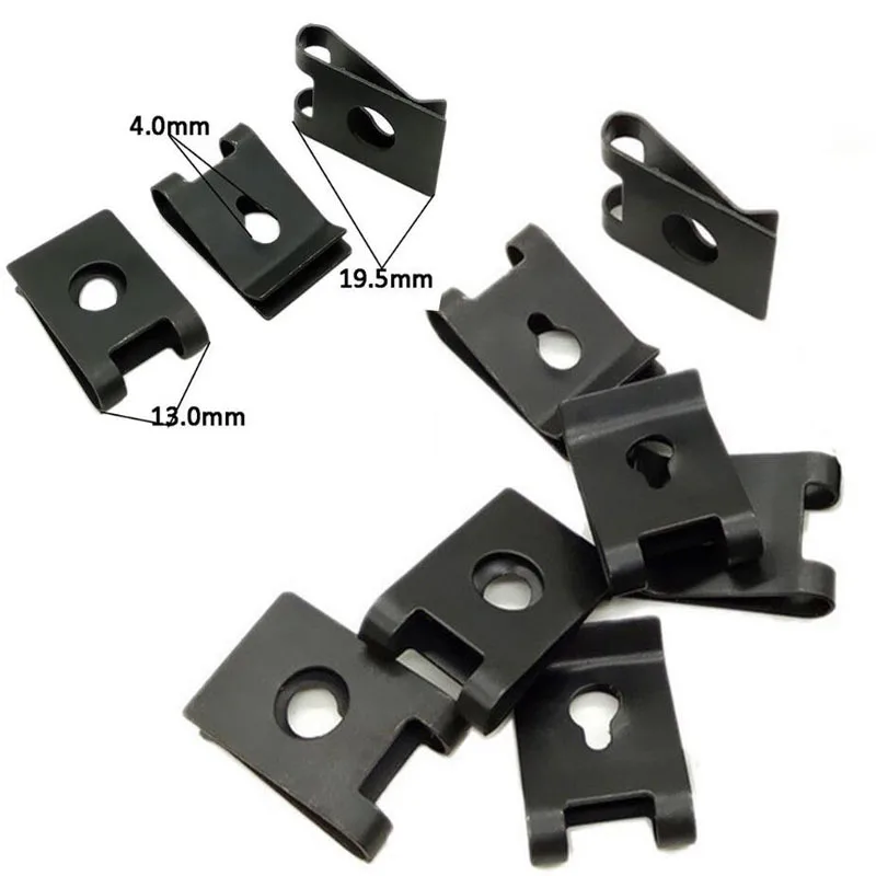 

20pcs 4MM Car Fastener Clips Screw Base U Type Nut Mounting Fastener Clips Automobile Engine Fender Bumper Guard Plate Clamp