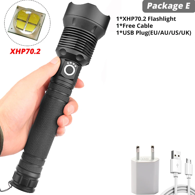 Package E-XHP70.2 Светодиодный фонарик Высокой Мощности Перезаряжаемый usb фонарь мощный xhp70.2 фонарь 18650 26650 Тактический xhp90 xhp70 xhp50 охотничий фонарь - Испускаемый цвет: Package E-XHP70.2