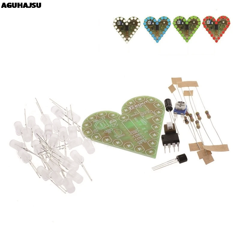 DIY Kit Heart Shape Breathing Lamp DC 4V-6V LED Suite Red White Blue Green Electronic Production for Learningпроизводство для