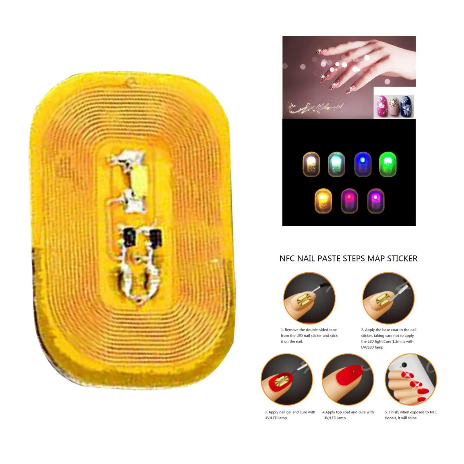 Shiny Smart NFC Nail Art Tip Sticker Chip White Light with LED Light Flash,FPC Material