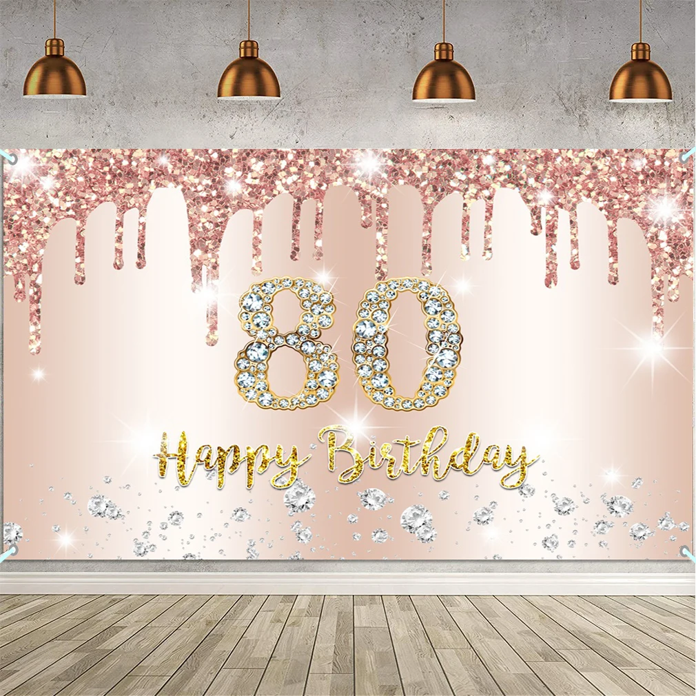 Декоративный фон для дня рождения 80-го Женский блестящие золотые точки розовый и