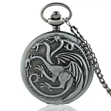 Новые поступления, серые карманные часы, кварцевые карманные часы, классические мужские и женские часы с подвеской в виде дракона
