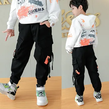 

Children Boys Cotton Trouser Teen's Fashion Cargo Pants 2020 New Hiphop Cool Black Pants for size 8 10 12 years old