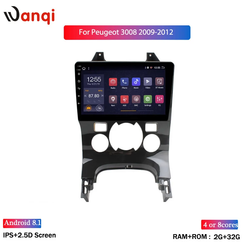2G RAM 32G ROM 9INCH Car Radio For peugeot 3008 2009-2012 Android 8.1 GPS Navigation Multimedia Player WITH SWC