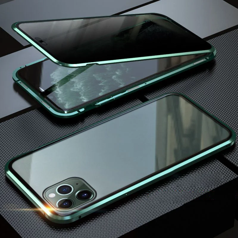 Зеленый Для iPhone 11 Pro MAX анти-писк чехол для телефона Магнитная Адсорбция двустороннее стекло все включено крышка - Цвет: Зеленый