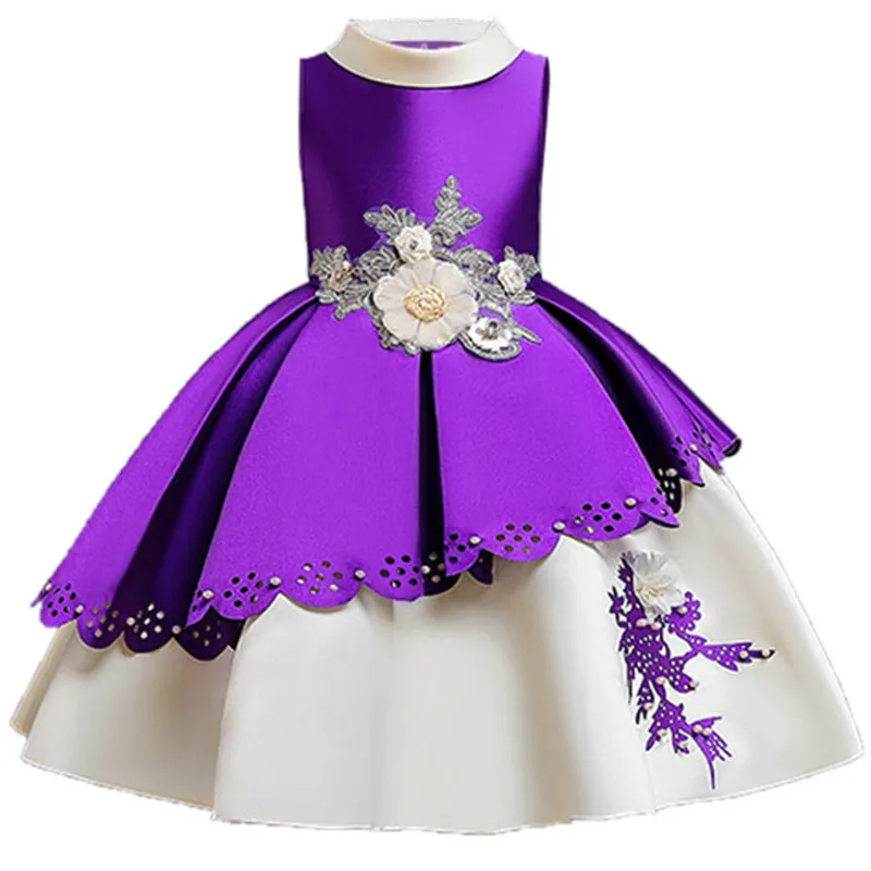 D1897-Purple Платье с цветочным узором для девочек; платье принцессы для свадебной вечеринки; детское платье на выпускной; Vestidos; официальная одежда для детей на Рождество - Цвет: D1897-Purple