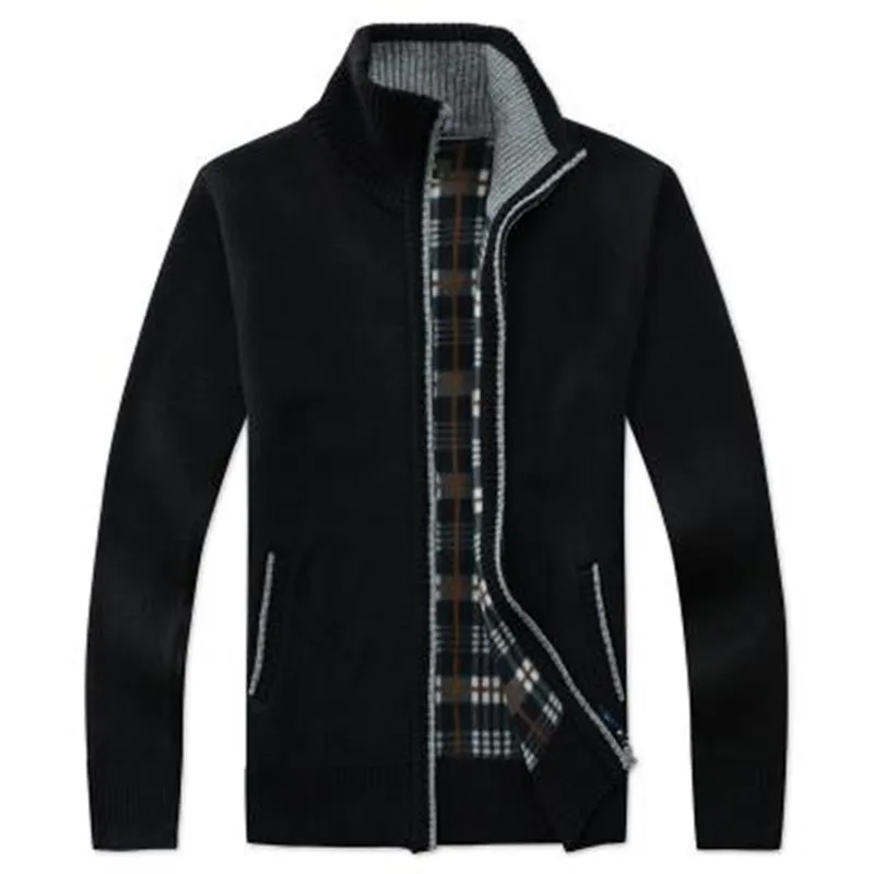 Sweater men's autumn and winter plus velvet thickening artificial fur wool large size 4XL zipper knit coat stand collar cardigan