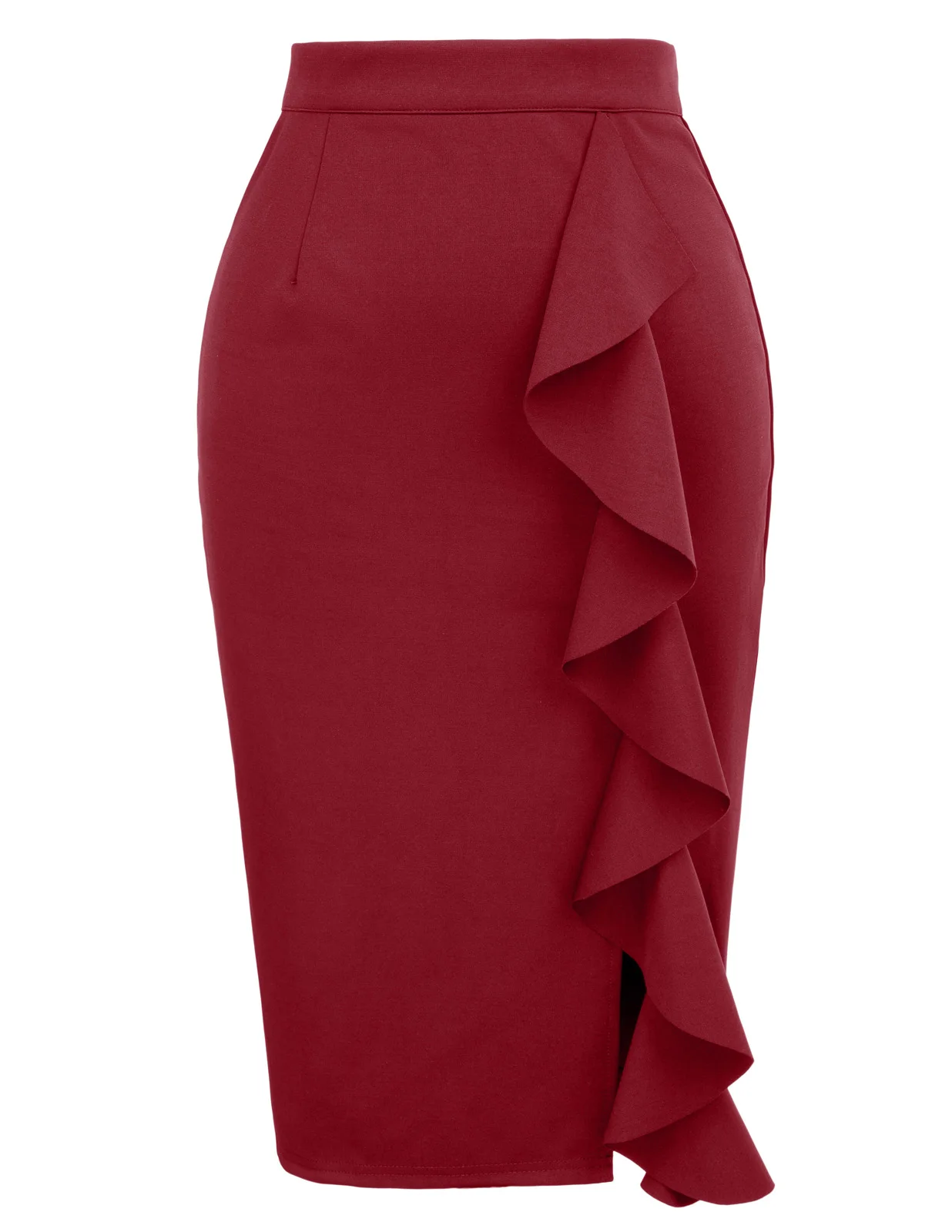 Dark Red Grace Karin женские, элегантные, Обтягивающие юбки и крупными складками Украшенные Разделение спереди бедра-завернутый юбка-карандаш женские одноцветные юбки - Color: Dark Red