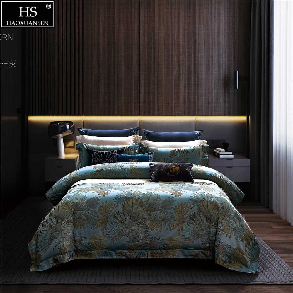 Mysterious Palm Leaves 4Pcs Bedding Set Egyptian Cotton Yarn Dyed Jacquard Bedsheets Duvet/Quilt