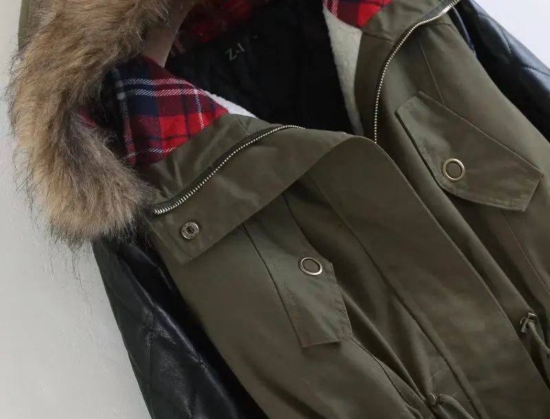 

2019 Spring New Style Western Style Fight Skin Fur Collar Waist Hugging Slim Fit Double Pocket Cotton-padded Clothes WOMEN'S Dre