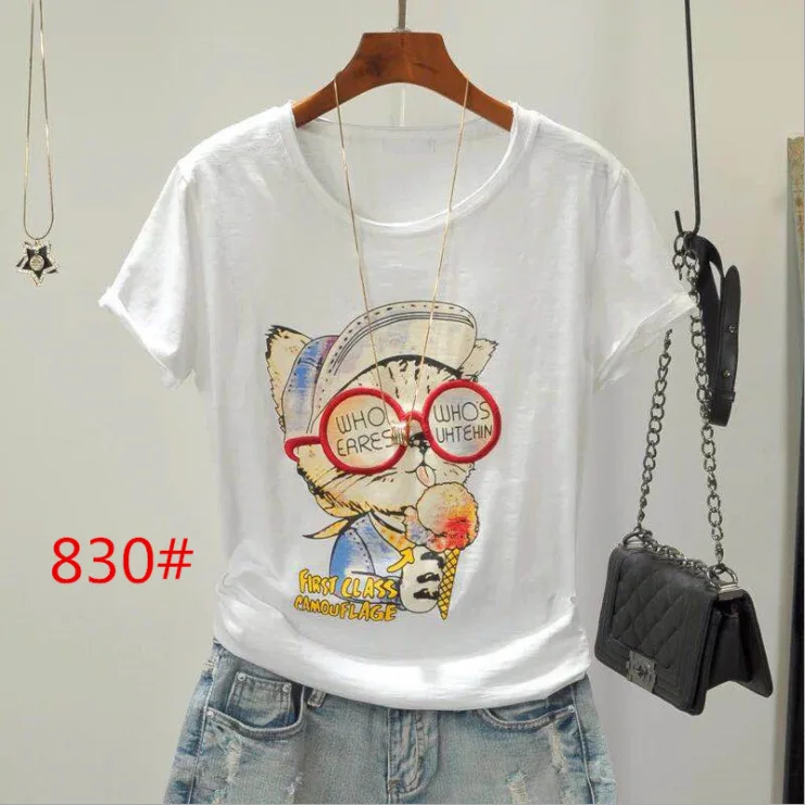 Брендовая хлопковая Футболка для женщин, свободные футболки с принтом для девочек, летние футболки для девушек, удобная футболка для отдыха, повседневные свободные белые топы