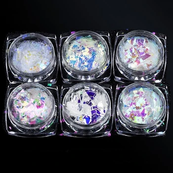 

6 Boxes Nail Broken Sequins Nail Art Glitter Dust Powder Irregular Broken Glass Sequins Flakes Manicure Decor