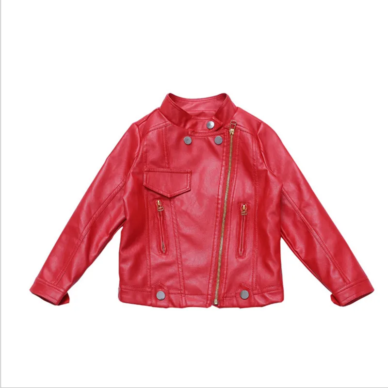 Girls Faux Leather Jacket Coat Fashion Zipper Turn Collar Pu Jackets Children Warm Outerwear 6 8 10 12 teenager girl clothes