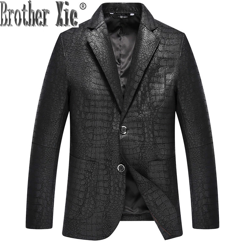 

Genuine Leather Jacket Men New Crocodile Pattern Sheepskin Coat for Men Spring Fall Suit Collar Leather Jackets 4066