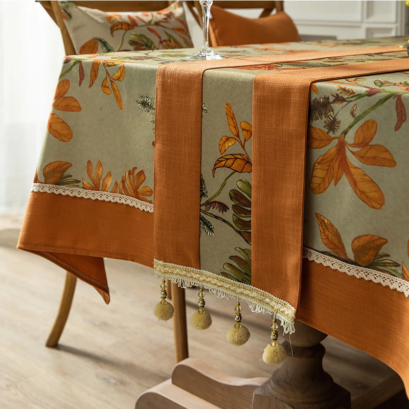American Tablecloth Coffee Table Cloth Exquisite Printing Autumn Dining Table Fabric Rectangular Retro Cotton Linen Tablecloth - Image 2