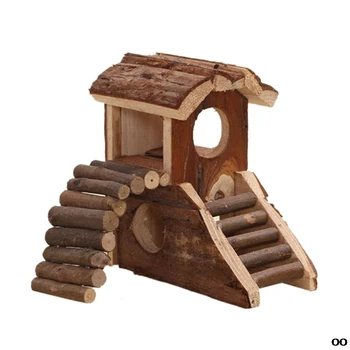 

Pets Wooden House 2 Storey Small Villa Waterproof 2 Stairs Play Cage for Hamster PXPC
