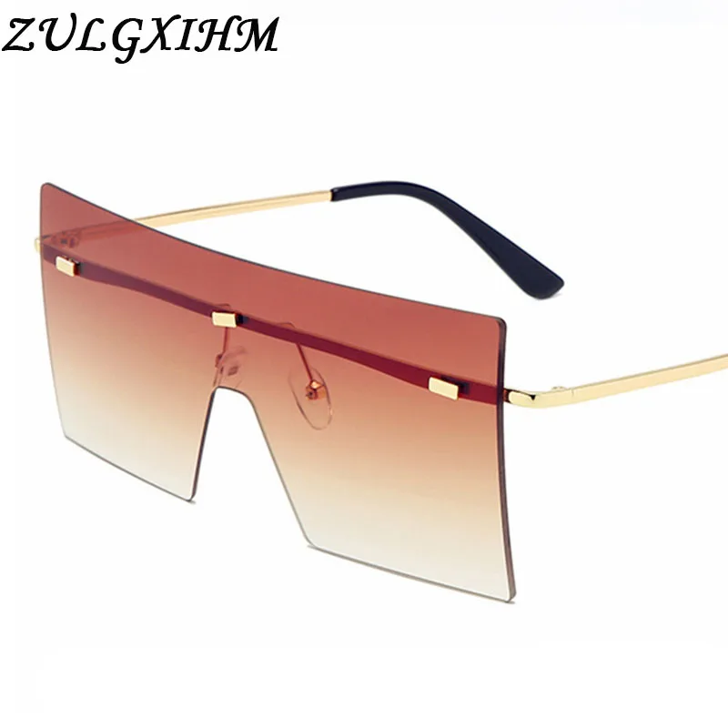 

New Rimless Siamese Women Sunglasses Fashion Ocean Color Square Sun Glasses Woman UV400 Goggles Outdoor Travel Shades Mirror