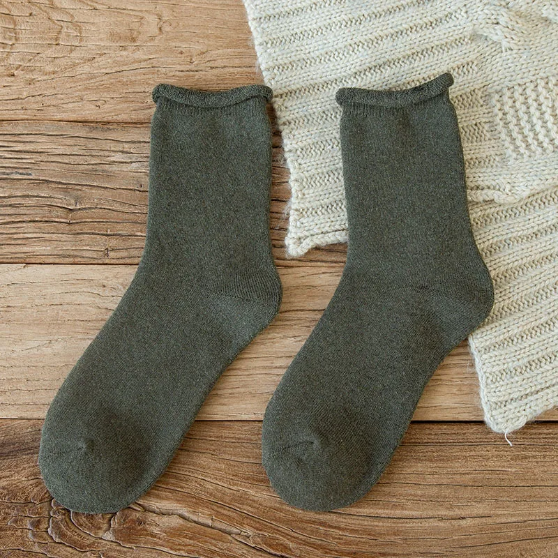 Army Green Однотонные женские носки, модные хлопковые зимние носки, дезодорирующие, удобные, эластичные, дышащие, женские носки - Цвет: Army Green