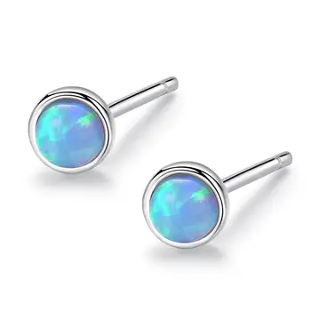 

Opal Earrings silver 925 jewelry Stud Earrings for women blue opal earrings 3MM Round 3 Color Fire Opal Gift Fine Jewelry