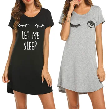 

Womens Letter Nightgowns Summer Sleepshirts Sleepwear Cute Sleep Shirt Printed Night Dress Short Sleeve Nightwear Round Neck
