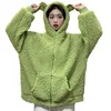 Autumn Winter Women Avocado Color Zip-up Sweatshirt Kawaii Fleece Faux Fur Long Sleeve Hooded Teddy Bear Ears Soft Hoodies Plus ► Photo 1/6