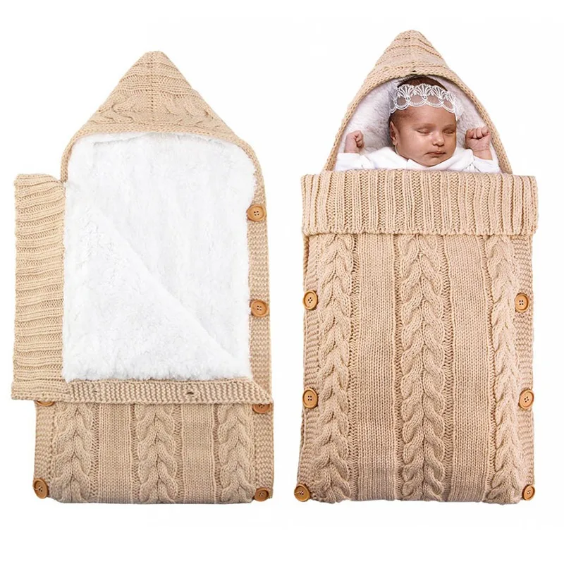 Милые вязаные крючком спальные мешки с капюшоном для новорожденных, бархатный плотный Пеленальный конверт для младенцев, Пеленальное Одеяло, спальные мешки