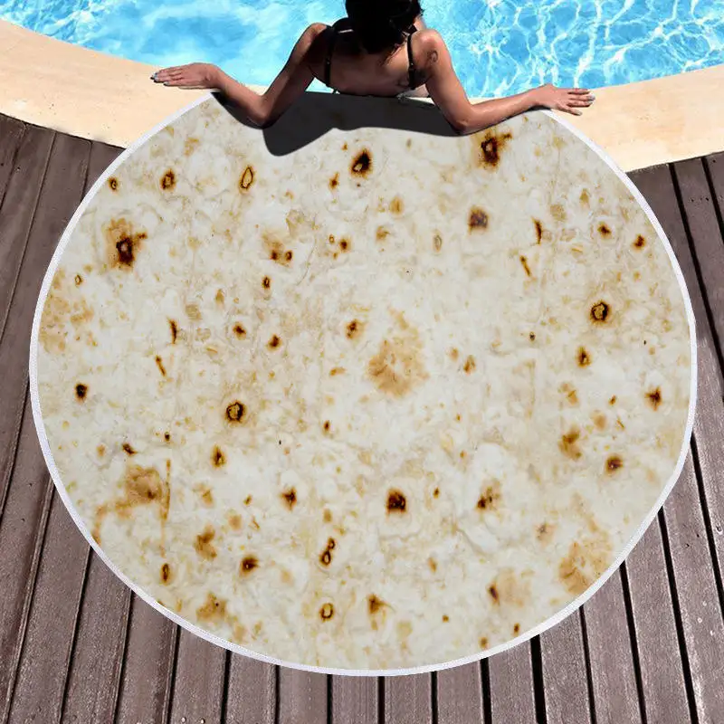 

Mexican Burrito Pancake Print Large Round Beach Towel Tassel Microfiber Blanket Tapestry Bath Towel Bikini Cover Picnic Yoga Mat