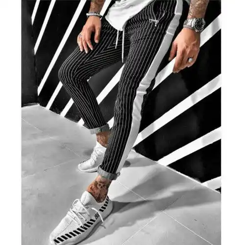 fashion mens stripe slim pencil pants
