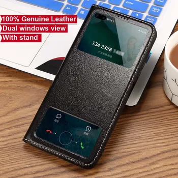 

For Huawei Honor V30 case Luxury dual window view mens business genuine leather phone bag case for Honor V30 pro case flip cover