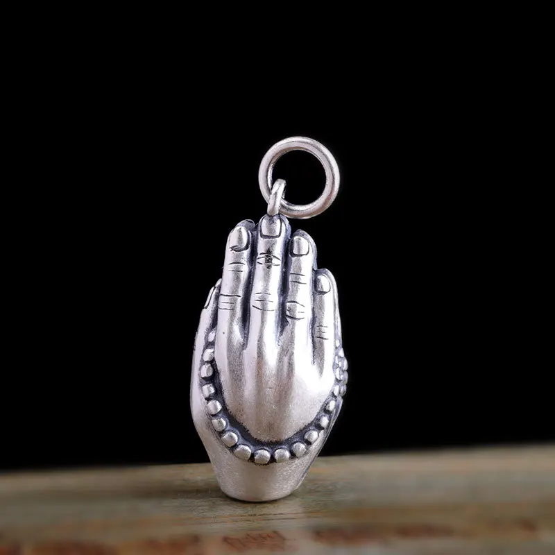

Trendy 100% s990 Pure Silver Jewelry Put Your Hands Together Pray for Peace Buddhism Men and Women Pendant