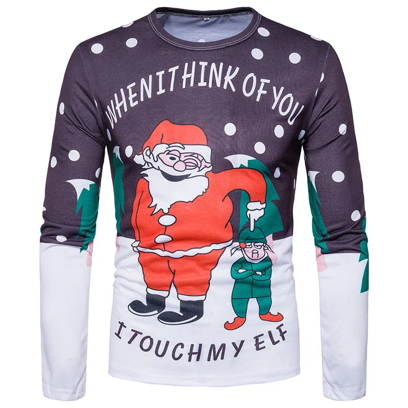 

New Autumn Christmas T-shirt Men 3D Printed Long Sleeve TShirts Fashion Christmas Day Pattern Men Tops Tees High qulaity