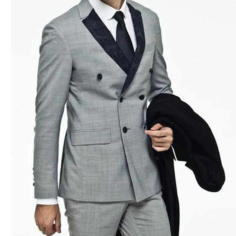 

Модная двубортная куртка Slim Fit светильник серые мужские костюмы с брюками свадебный смокинг жениха мужской костюм для выпускного вечера, свадебное, друга жениха, комплект из 2 предметов