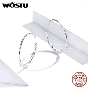 

WOSTU Genuine 925 Sterling Silver Circle Hoop Earrings Classic Style Glossy Big Earrings For Women Wedding Unique Jewelry FIE839